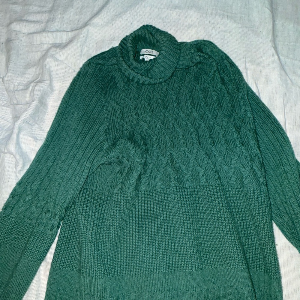 COS Dark Green Cable Turtleneck Sweater